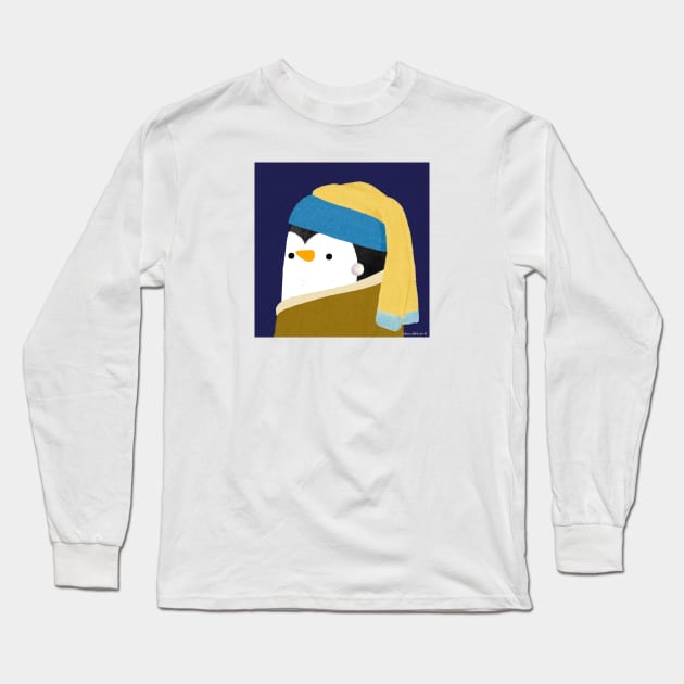Penguin with Pearl Earring Art Series Long Sleeve T-Shirt by thepenguinsfamily
